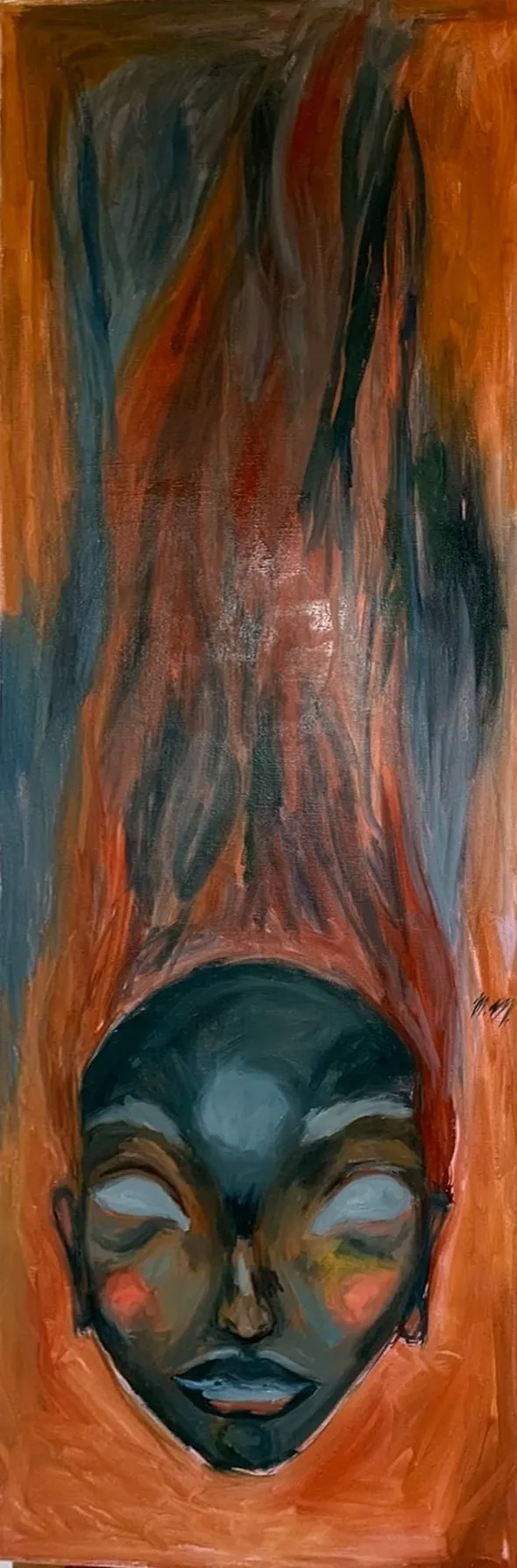 Horká hlava, 2023–24, olej na plátně, 50 × 150 cm