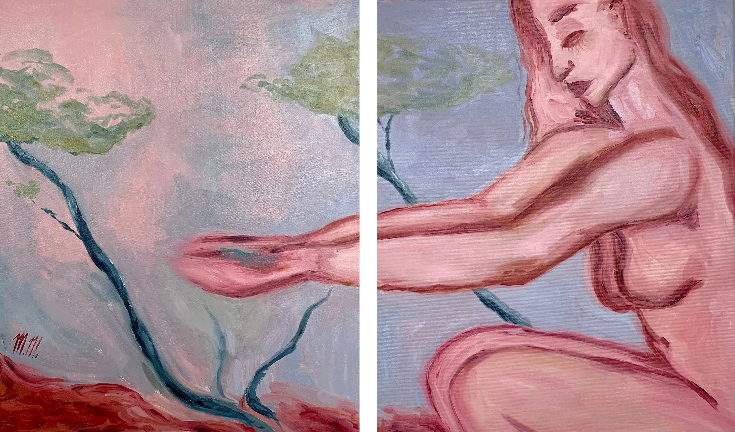 Přijímání, 2025, olej na plátně, diptych, 2 × 40 × 60 cm